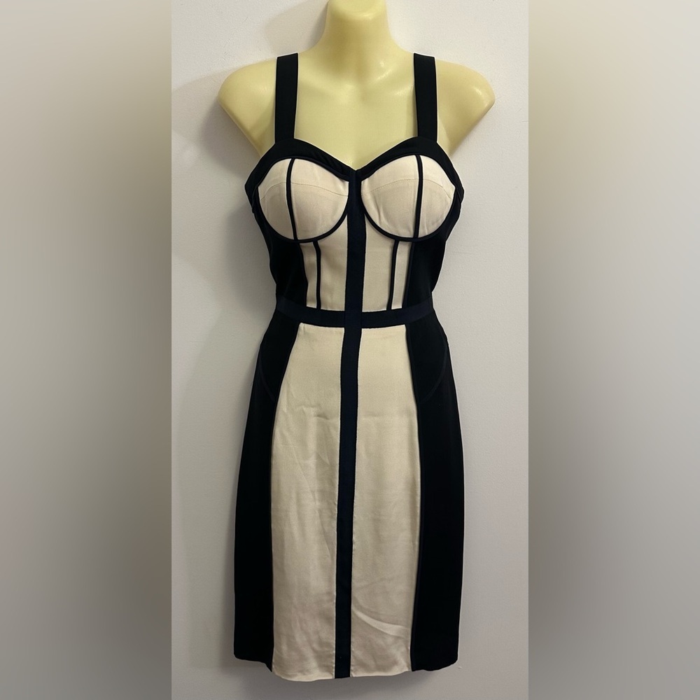 Rebekah Minkoff Black and Cream Bustier Silk Dress